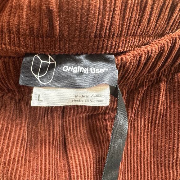 Mens Brown Corduroy Pants Size Large‎ Elastic Waist Casual Fall Streetwear - Picture 4 of 7